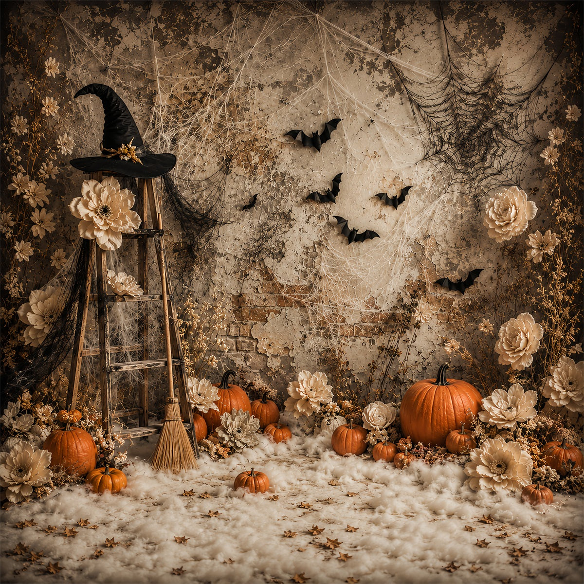 Idées De Décors Photo D'Halloween Citrouil les Style Bohème Sorcière Fleurs Citrouilles LXX67-119
