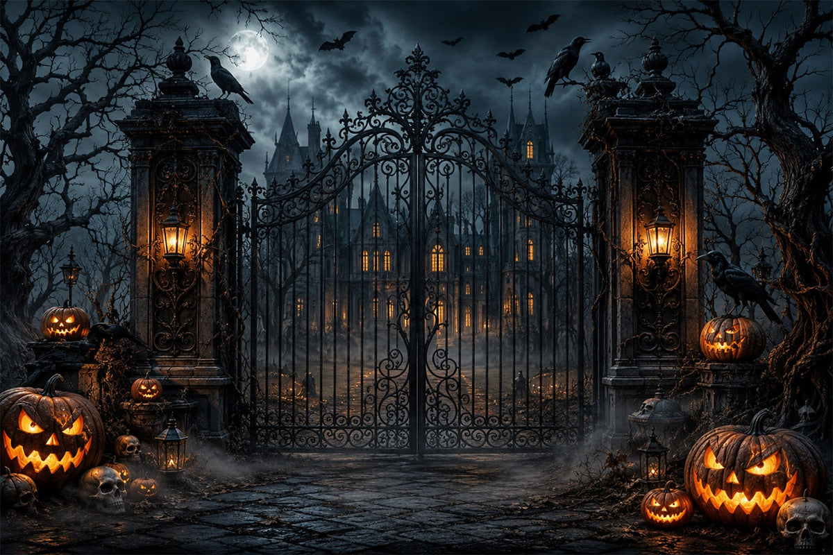 Décor Extérieur D'Halloween Manoir Gothique Porte Citrouille Décors Photo D'Halloween LXX67-121