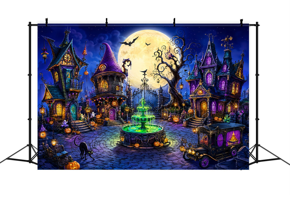 Décor De Noël Extérieur Féérique Avec Lune Et Ville De SorcièresHalloween LXX67-131