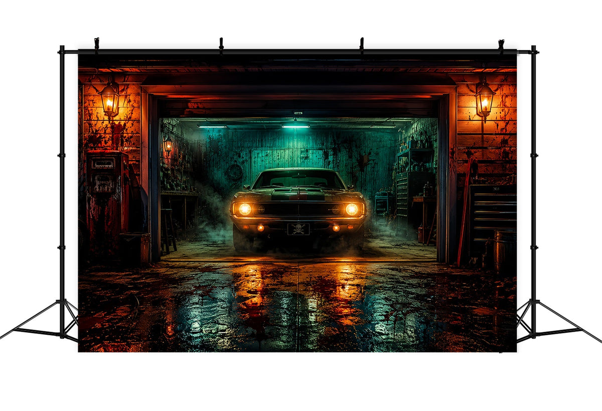 Décor De Garage Hanté Pour Halloween Décoration De Grange Avec Voitures De Sport LXX67-134