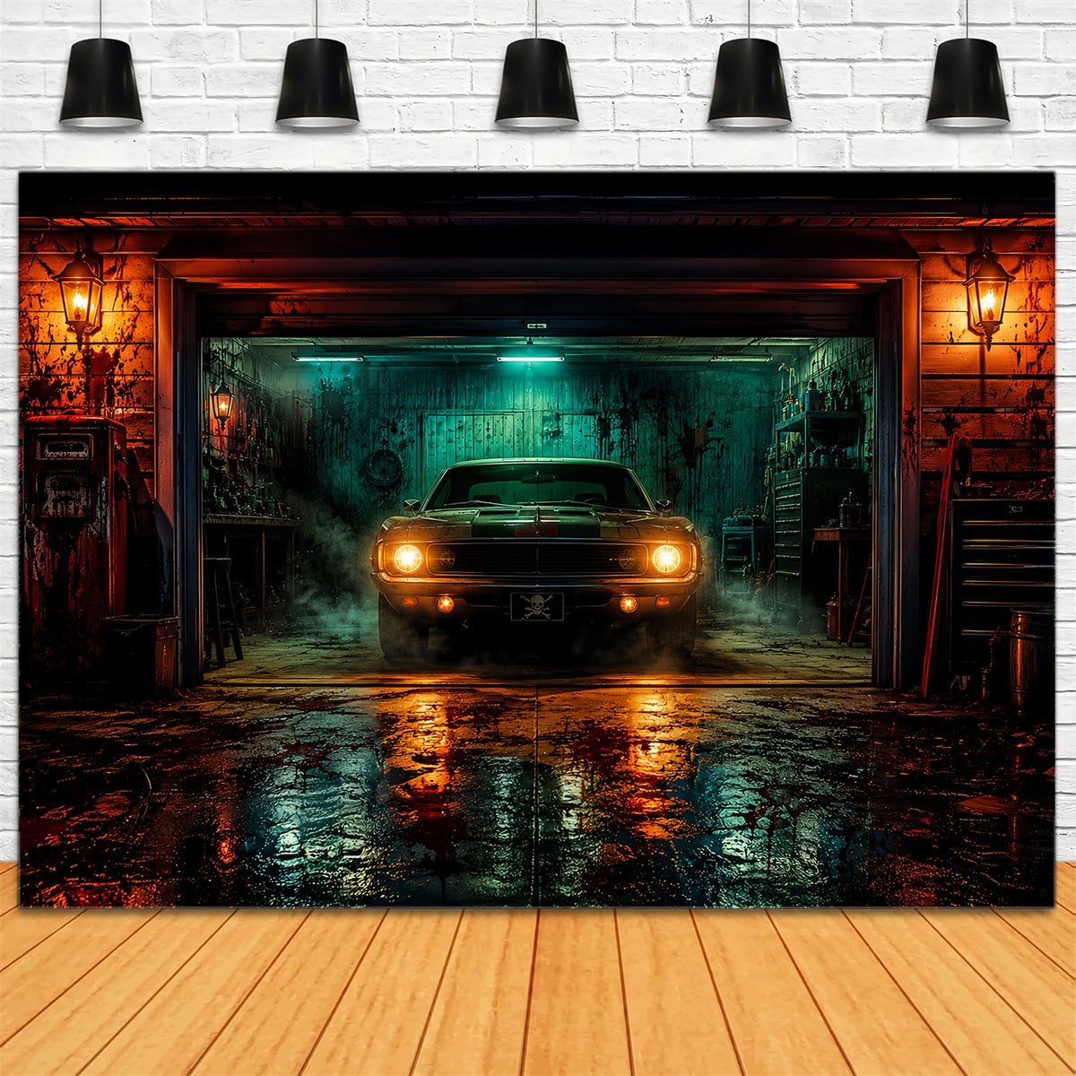 Décor De Garage Hanté Pour Halloween Décoration De Grange Avec Voitures De Sport LXX67-134