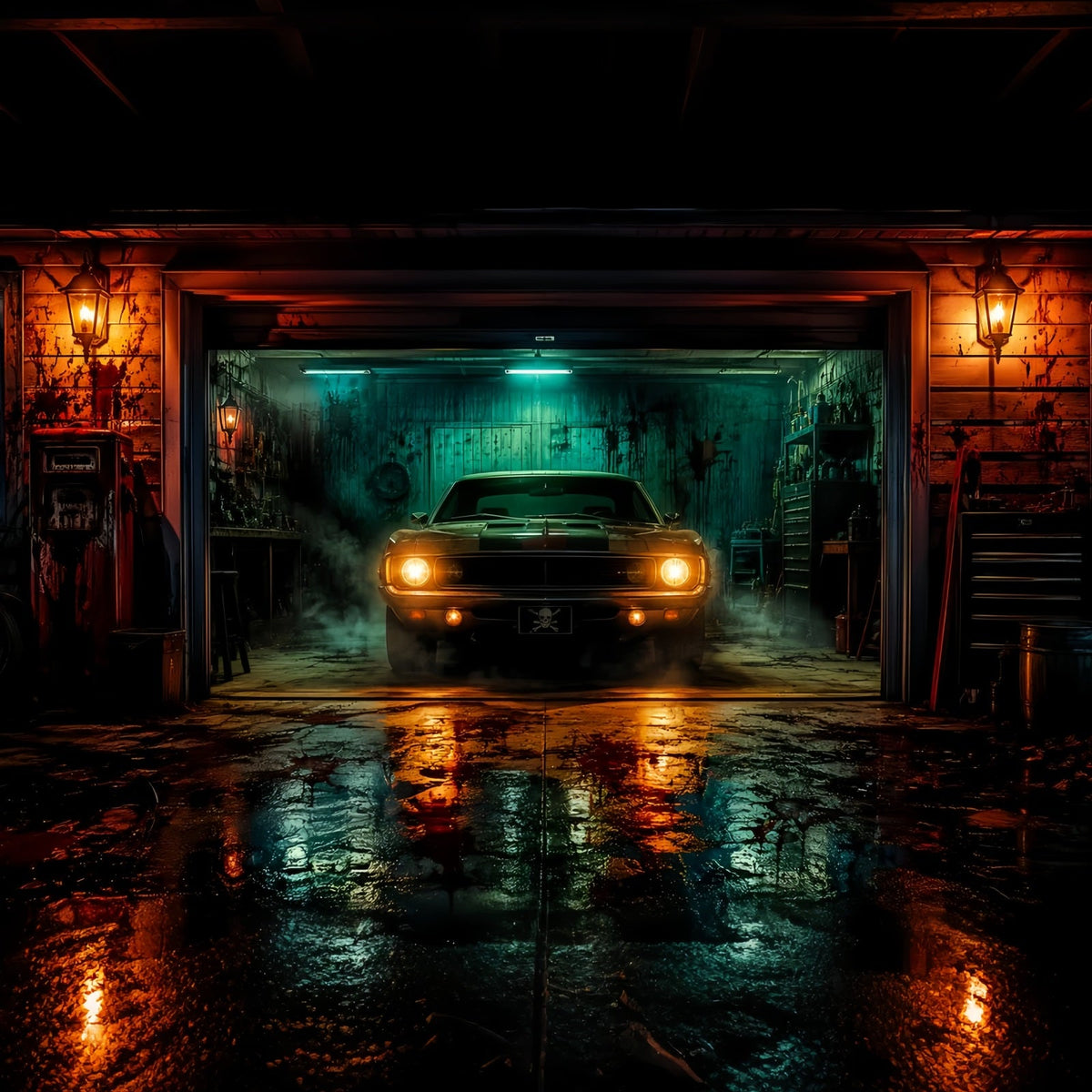 Décor De Garage Hanté Pour Halloween Décoration De Grange Avec Voitures De Sport LXX67-134