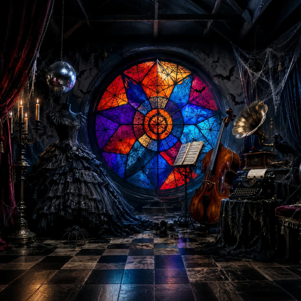 Idées De Décors Effrayants Pour Halloween Décor Gothique En Vitrail Et Musique Pour Séance Photo D'Halloween LXX67-137