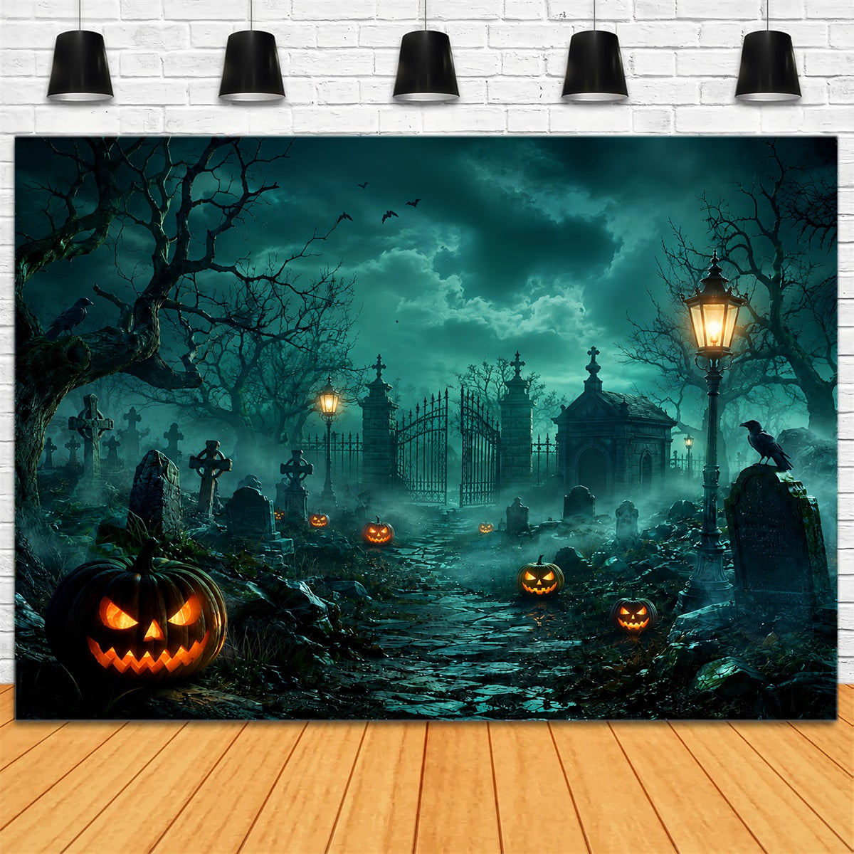 Décor De Cimetière Personnalisé Pour Halloween Porte De Cimetière Brumeuse Et Citrouilles LXX67-14