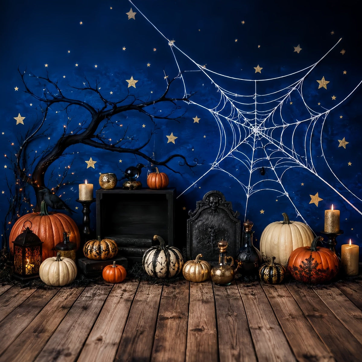 Décor De Photomaton D'Halloween À Faire Soi-Même Toile D'Araignée Citrouille Bougies LXX67-150