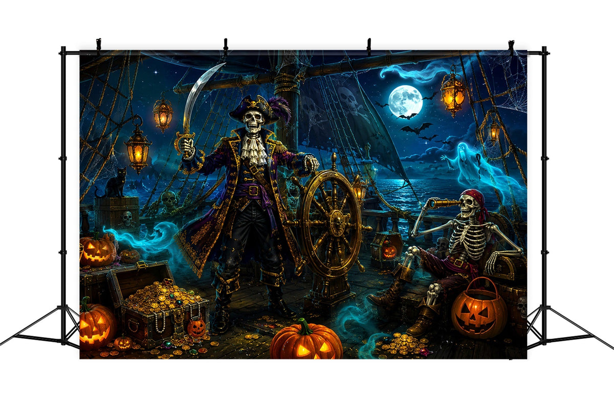 Décor De Fond Halloween Bateau Au Trésor Pirate Squelette LXX67-163