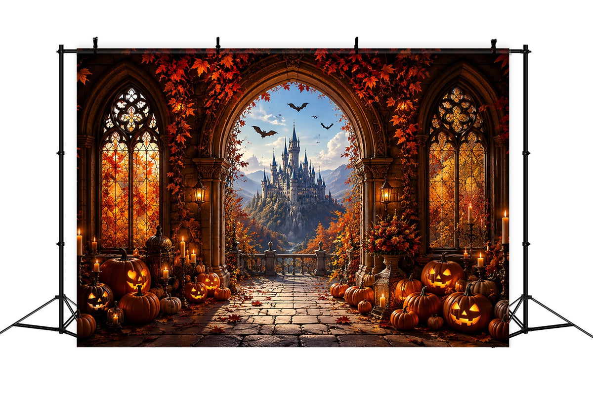 Décor D'Halloween Automnal Arche De Château Avec Citrouilles Décor Effrayant Pour Halloween LXX67-176