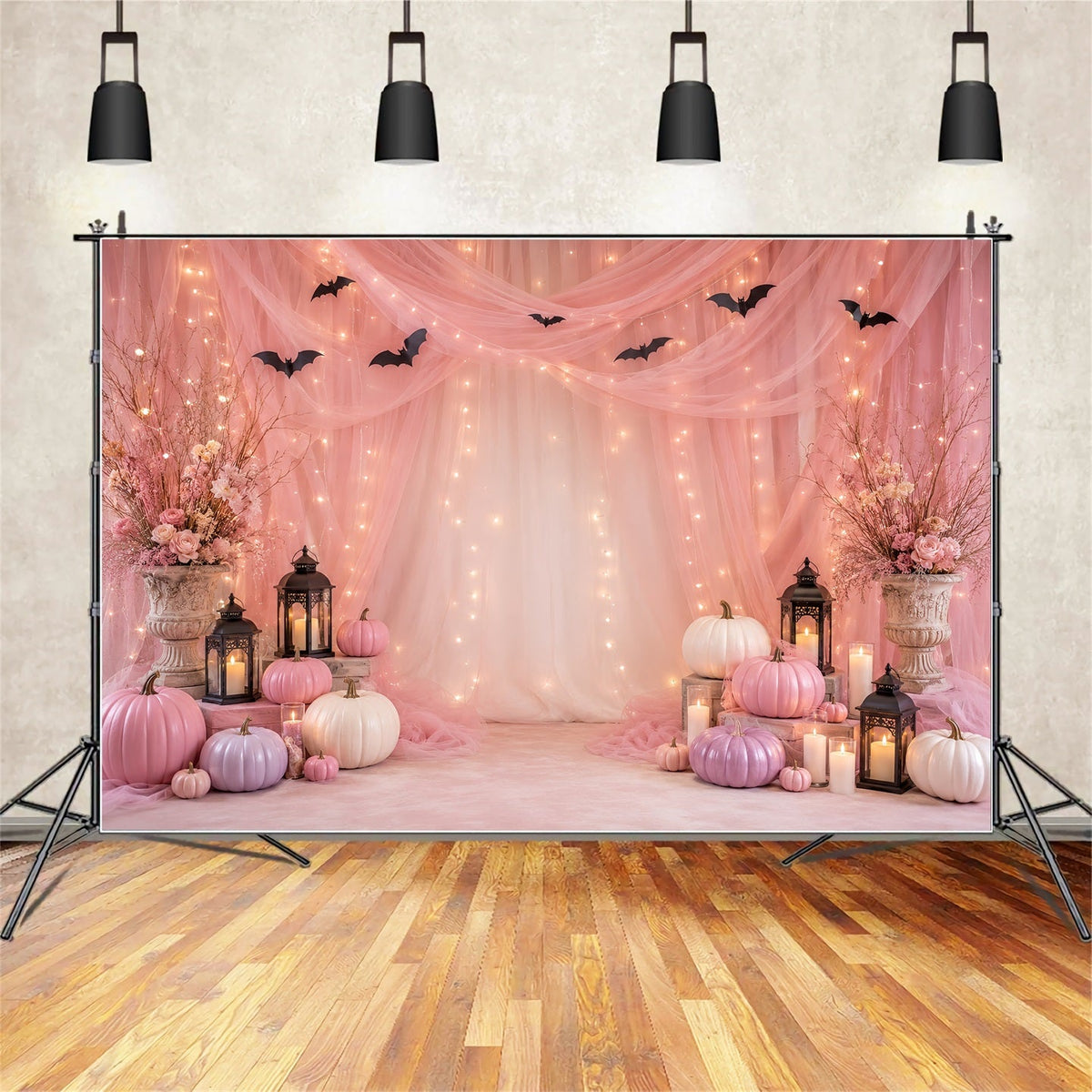 Décor De Fond Pour Photomaton D'Halloween Avec Citrouilles Roses Décoration Murale Pour Fête D'Halloween LXX67-179