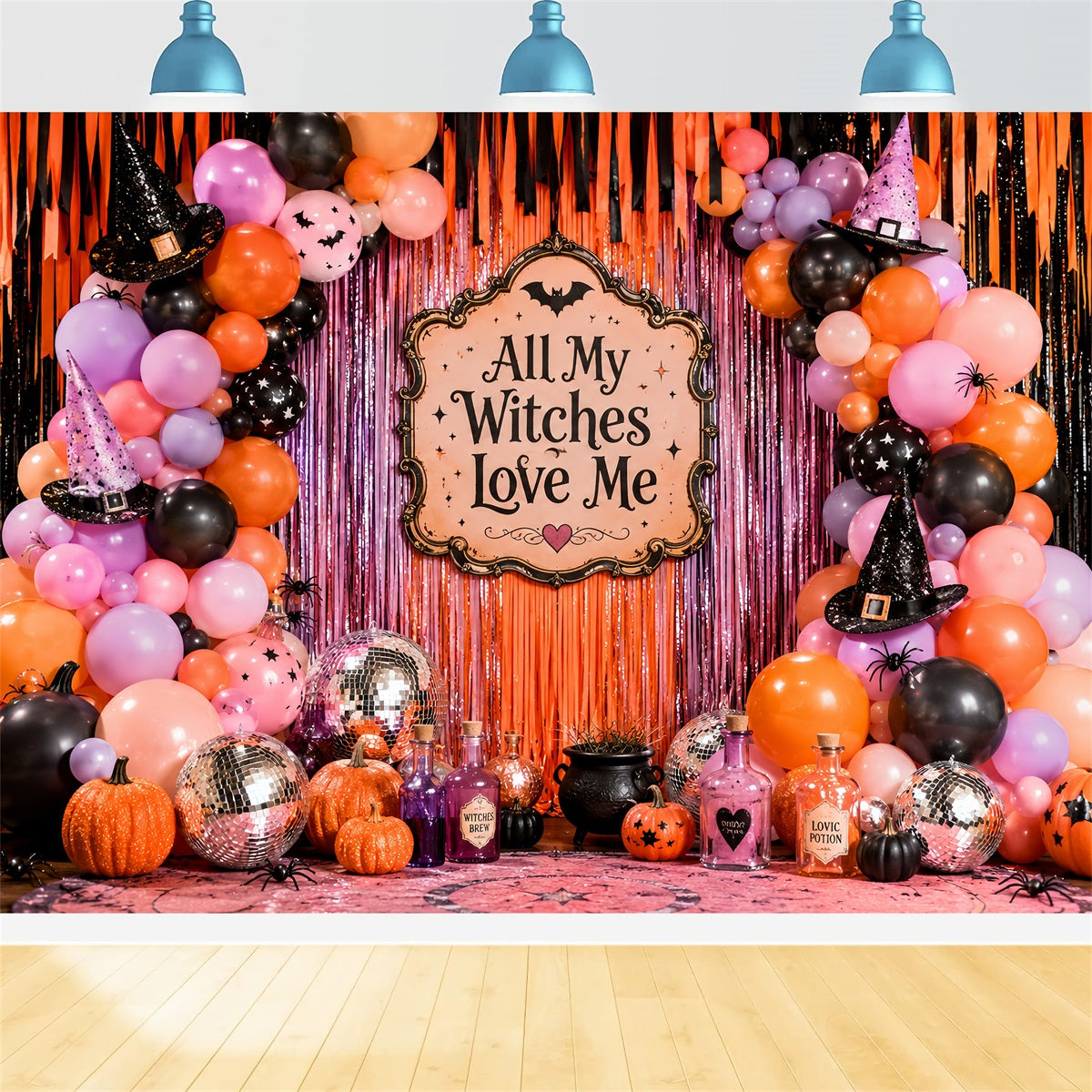Décor De Fond Pour Photomaton D'Halloween Ballons Sorcières Décoration De Fête Halloween LXX67-193