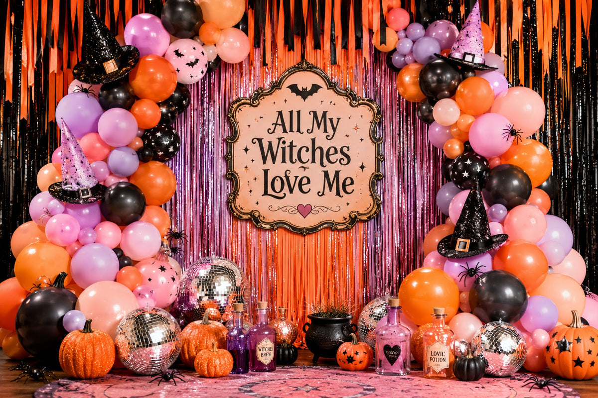 Décor De Fond Pour Photomaton D'Halloween Ballons Sorcières Décoration De Fête Halloween LXX67-193