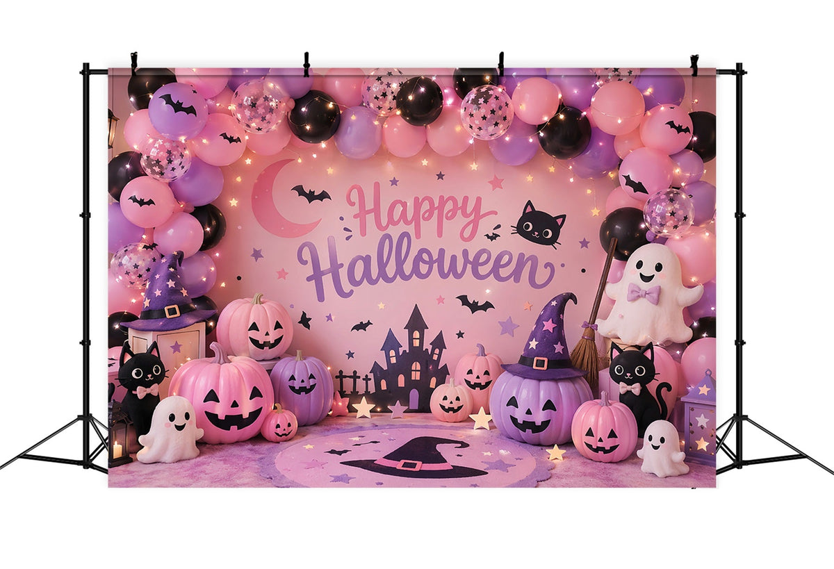 Toile De Fond Pour Photomaton D'Halloween À Faire Soi-Même Fantôme Pastel Et Citrouille LXX67-200