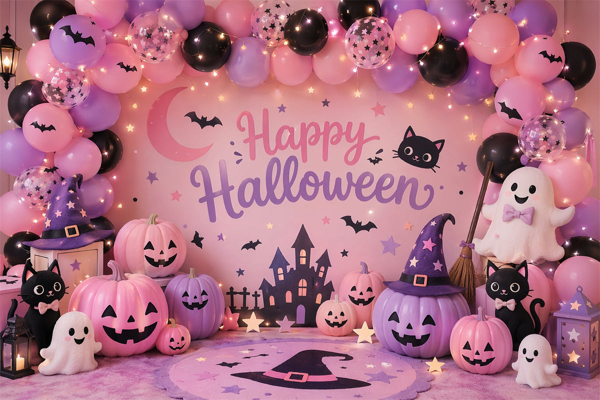 Toile De Fond Pour Photomaton D'Halloween À Faire Soi-Même Fantôme Pastel Et Citrouille LXX67-200