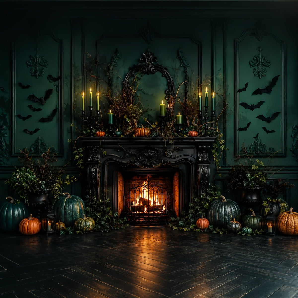 Décors Photo Effrayants Pour Halloween Cheminée Citrouille Émeraude Décor Joyeux Halloween LXX67-206