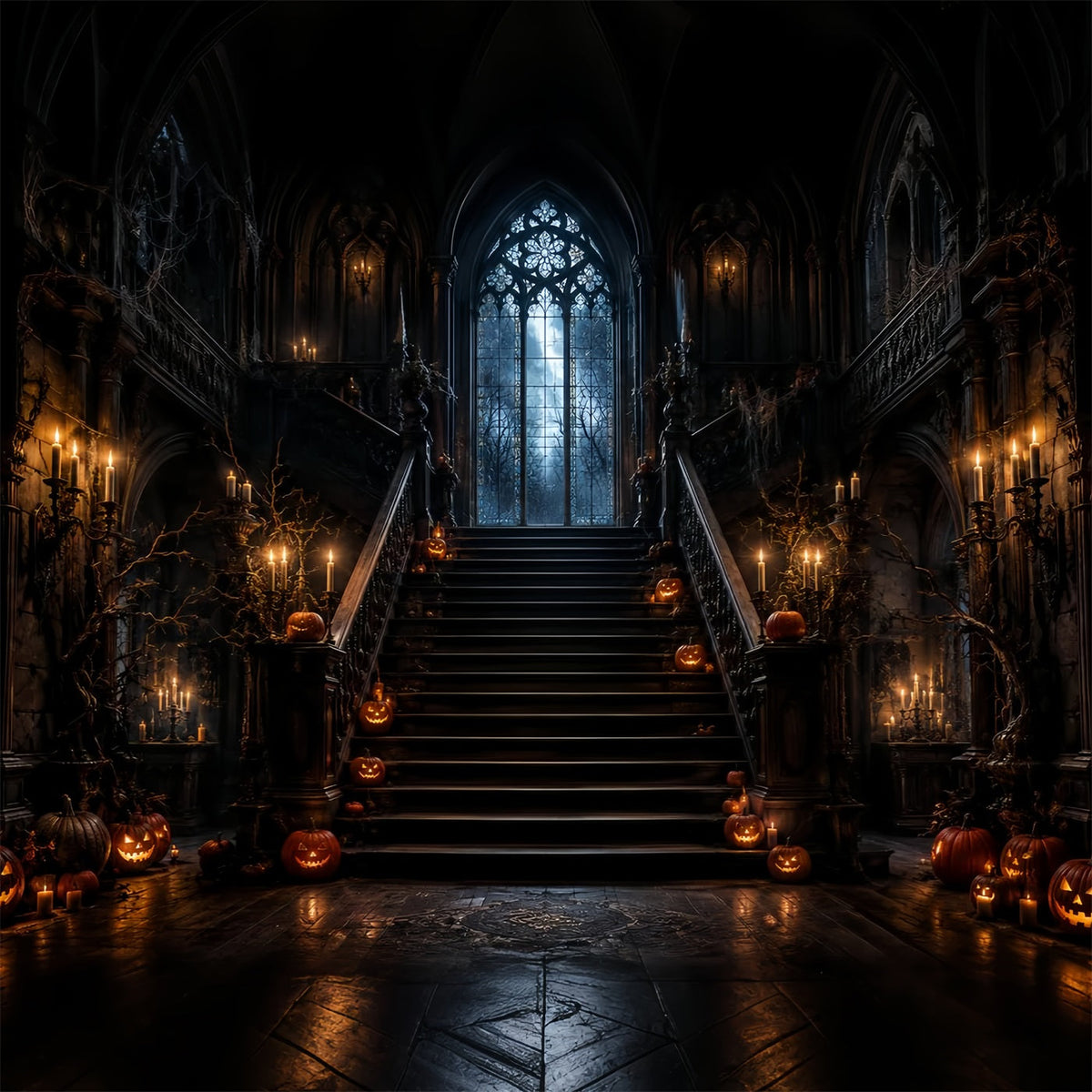 Décor De Maison Hantée Citrouille Éclairée À La Bougie Escalier Gothique Décor D'Halloween LXX67-210