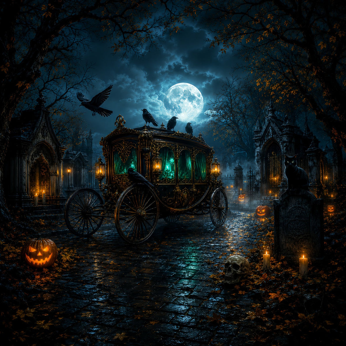 Décor De Cimetière Au Clair De Lune Corbeau Corbillard Décor D'Halloween LXX67-211