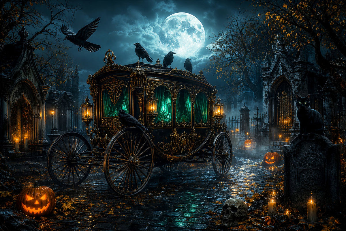 Décor De Cimetière Au Clair De Lune Corbeau Corbillard Décor D'Halloween LXX67-211