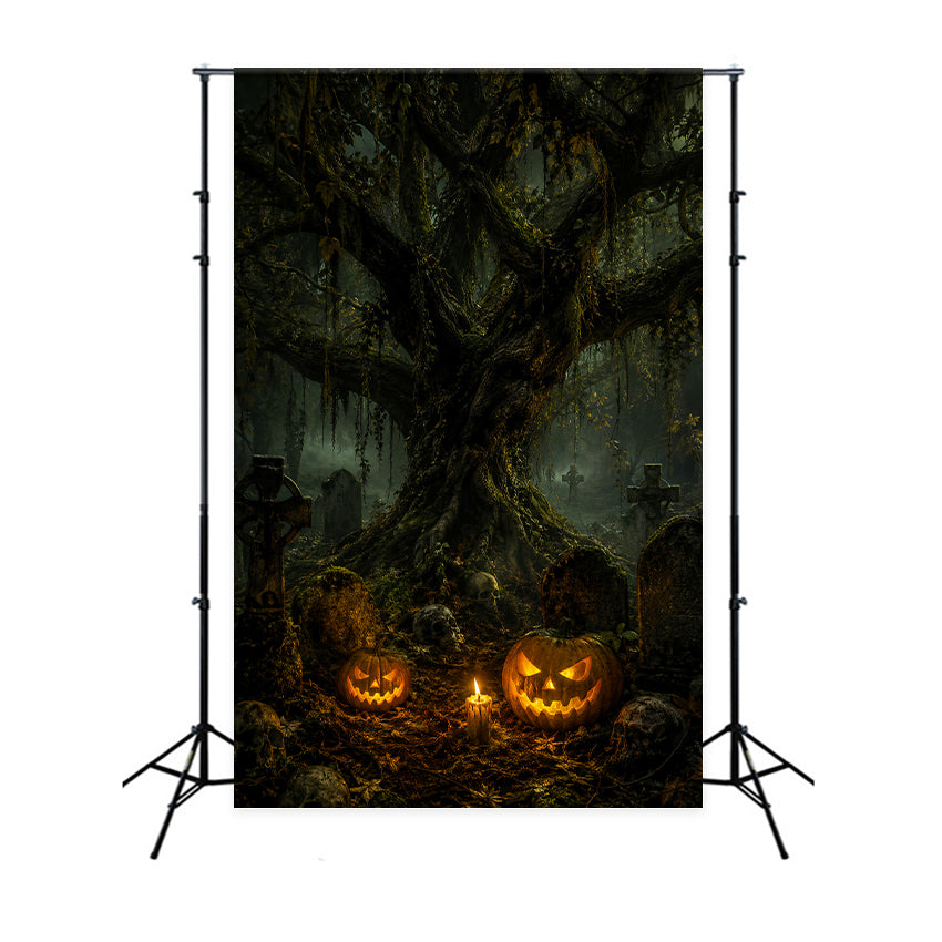 Décor De Cimetière Avec Crâne Moussu Et CitrouilleIdéal Pour Les Photos D'Halloween LXX67-215