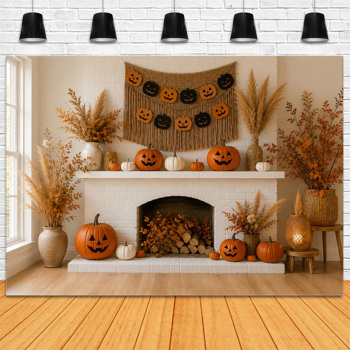 Décor De Cheminée Automnal Chaleureux Avec CitrouilleIdées De Décor Pour Halloween LXX67-216