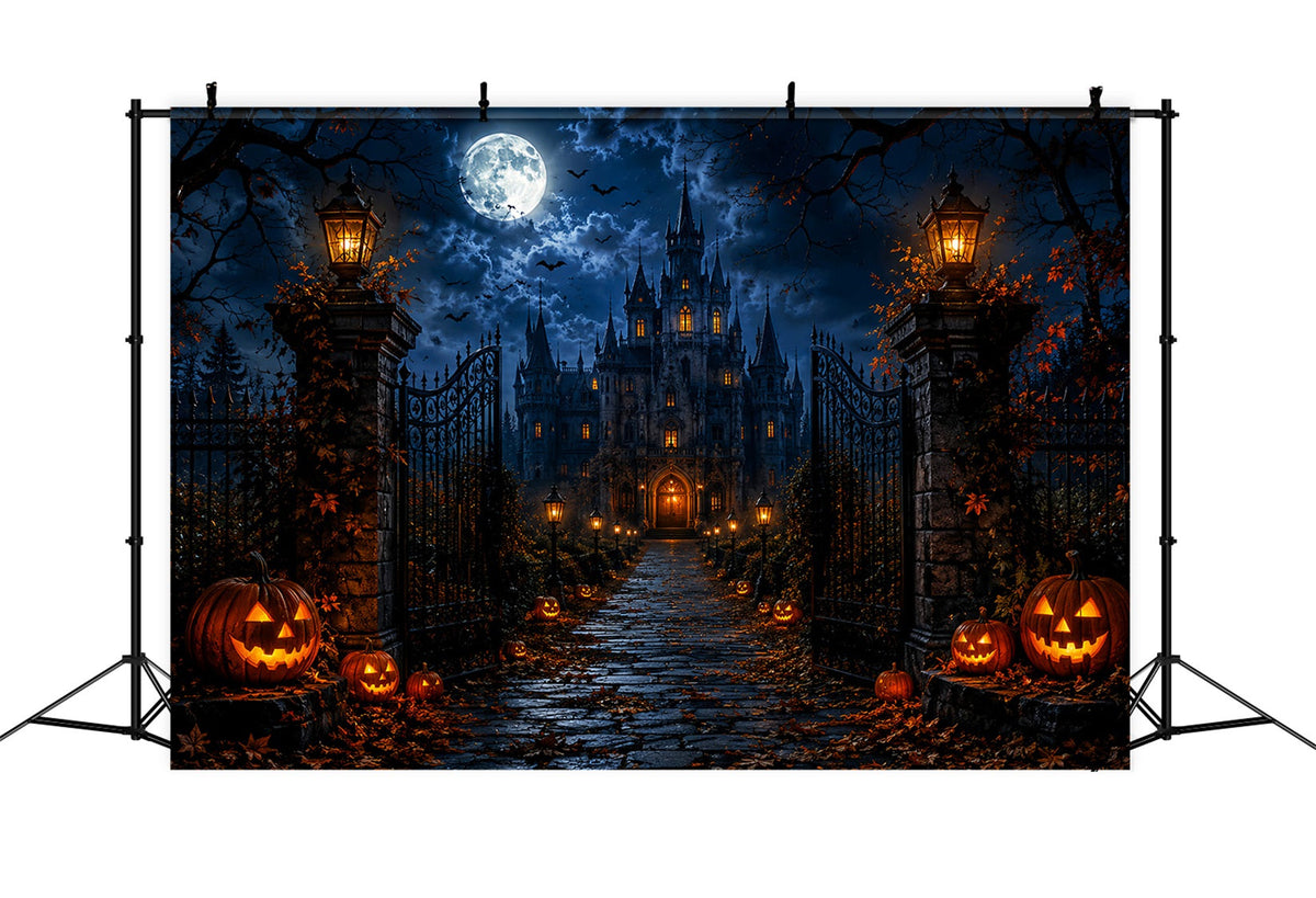 Décor Mural D'Halloween Forêt Hantée Porte De Château Gothique Au Clair De Lune LXX67-218