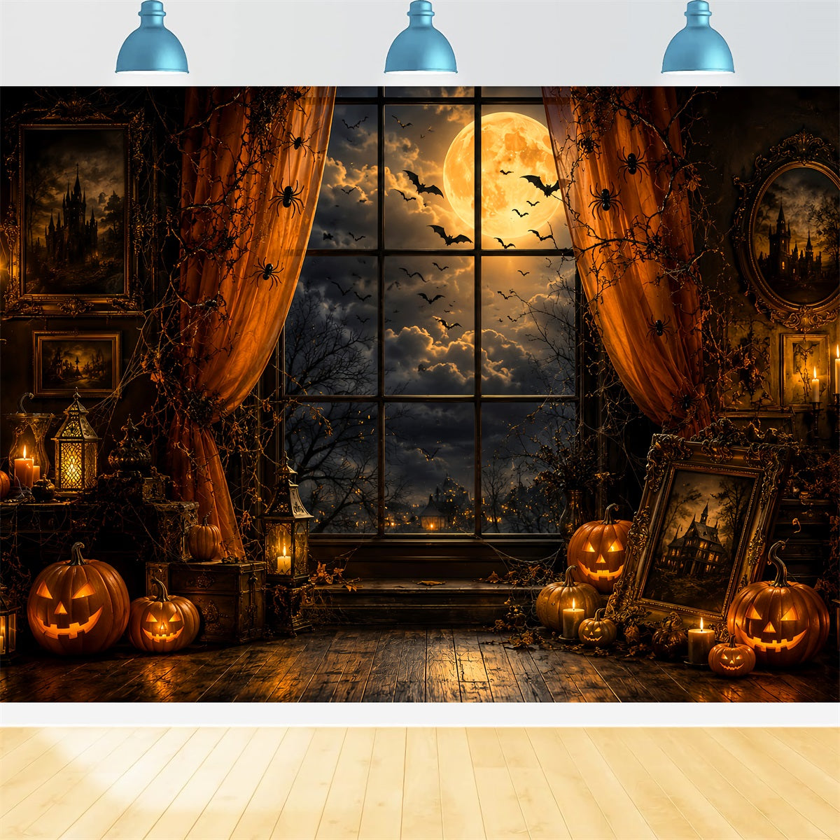 Décor De Fenêtre D'Halloween Portrait De Citrouille Au Clair De Lune Chambre Décor Mignon D'Halloween LXX67-250