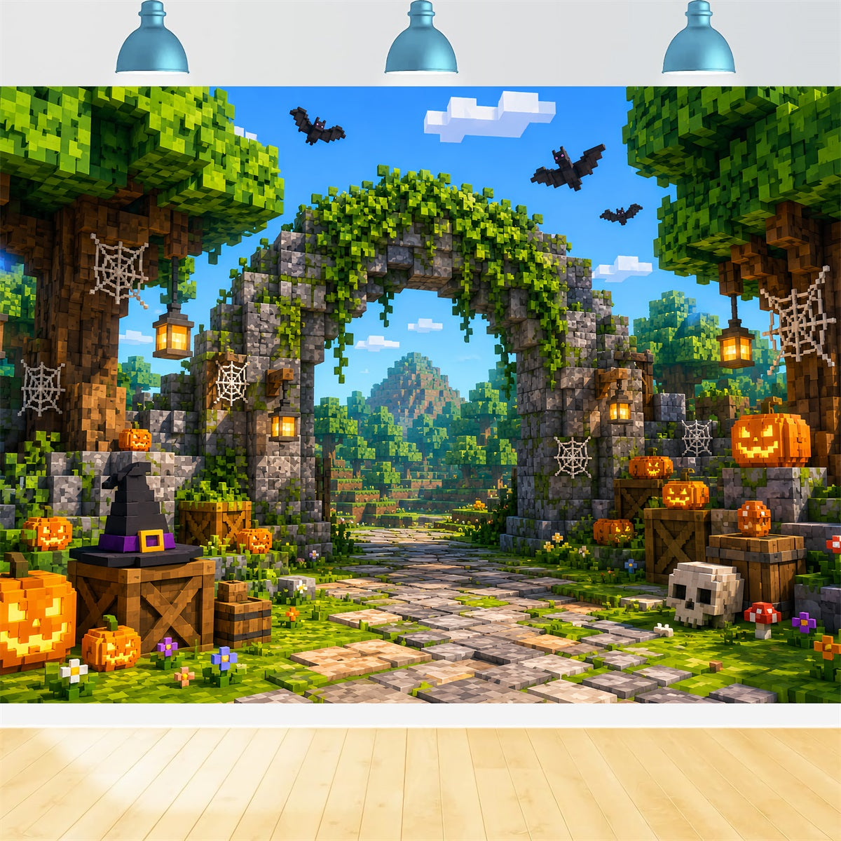 Décor De Citrouille D'Automne Ruines De Citrouilles Pixelisées Portail Pour Halloween LXX67-253