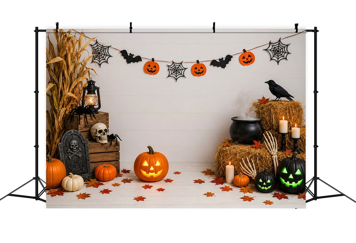 Décor De Cimetière Rustique Avec Chaudron De Citrouilles Décoration D'Halloween Ou D'Anniversaire LXX67-254