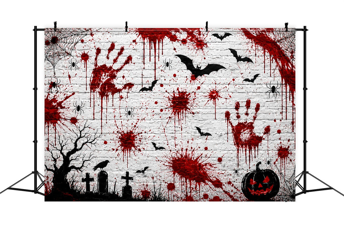 Fond De Scène Sanglant Pour Halloween Empreintes De Mains Et Mur De Briques Idéal Pour Les Photos LXX67-256