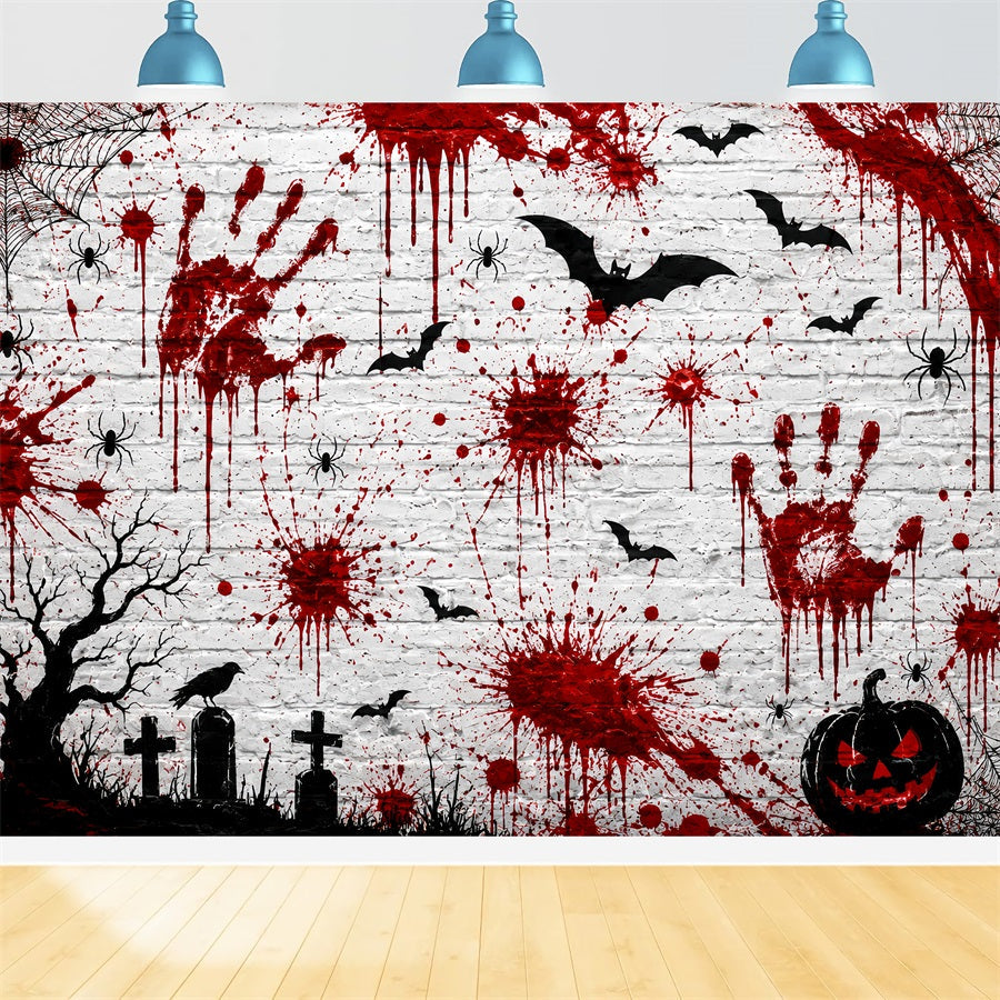 Fond De Scène Sanglant Pour Halloween Empreintes De Mains Et Mur De Briques Idéal Pour Les Photos LXX67-256