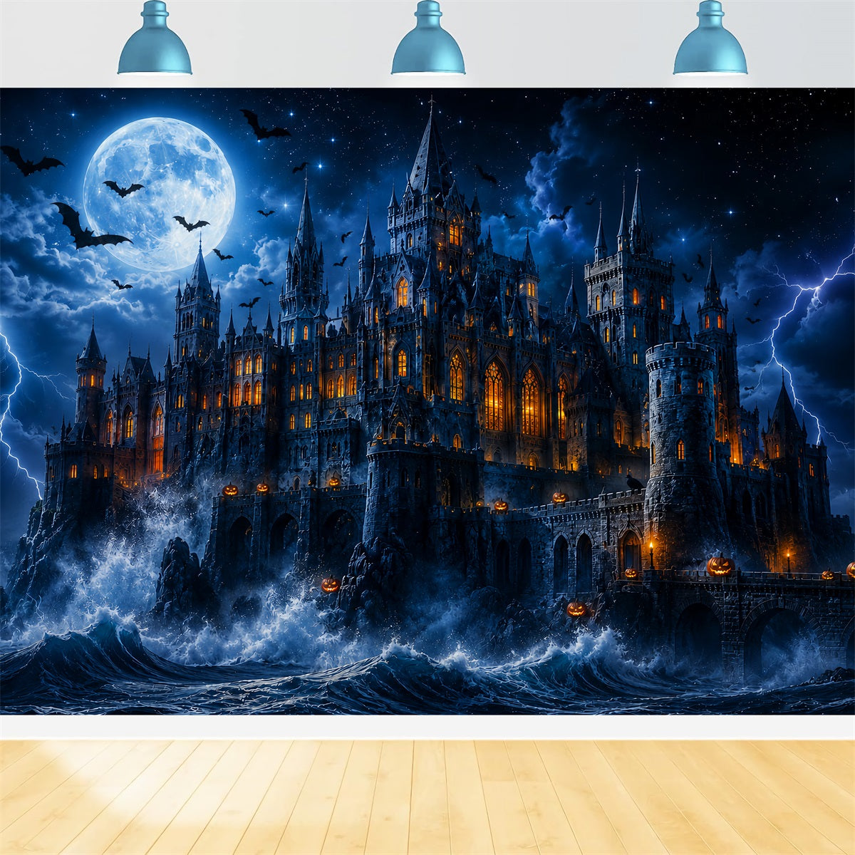 Décor De Château D'Halloween Océan Orageux Au Clair De Lune Décors Effrayants Pour Halloween LXX67-260