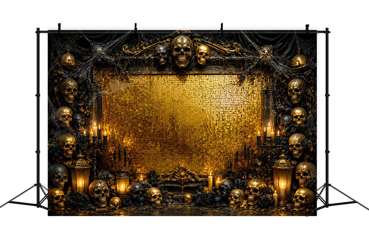 Décor Photo D'Halloween Avec Cadre De Bougie Et Crâne Doré Décor D'Anniversaire D'Halloween LXX67-27