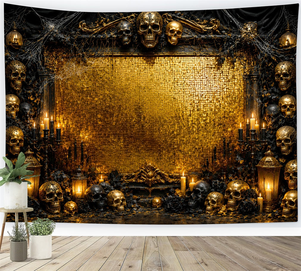 Décor Photo D'Halloween Avec Cadre De Bougie Et Crâne Doré Décor D'Anniversaire D'Halloween LXX67-27