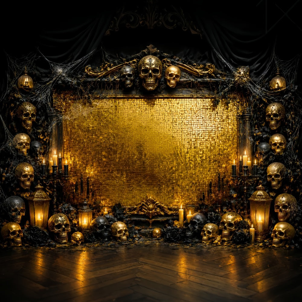 Décor Photo D'Halloween Avec Cadre De Bougie Et Crâne Doré Décor D'Anniversaire D'Halloween LXX67-27