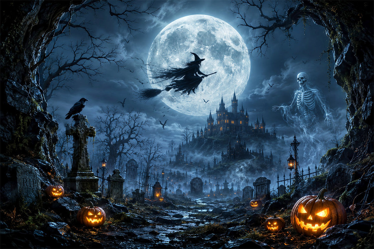 Idées De Décors Effrayants Pour Halloween Sorcière Au Clair De Lune Squelette Cimetière Décor LXX67-29
