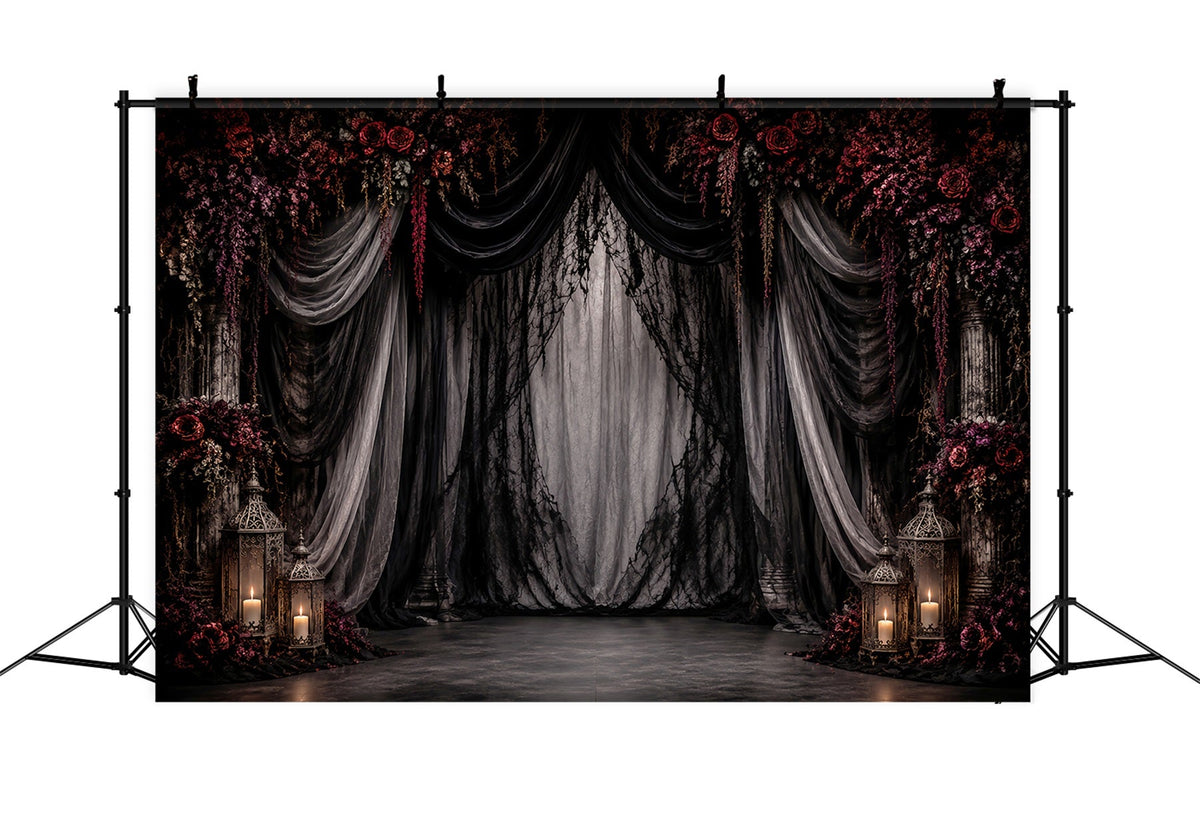 Décor De Mariage D'HalloweenDraperies GothiquesRoses PourpresFond Photo D'Halloween LXX67-3