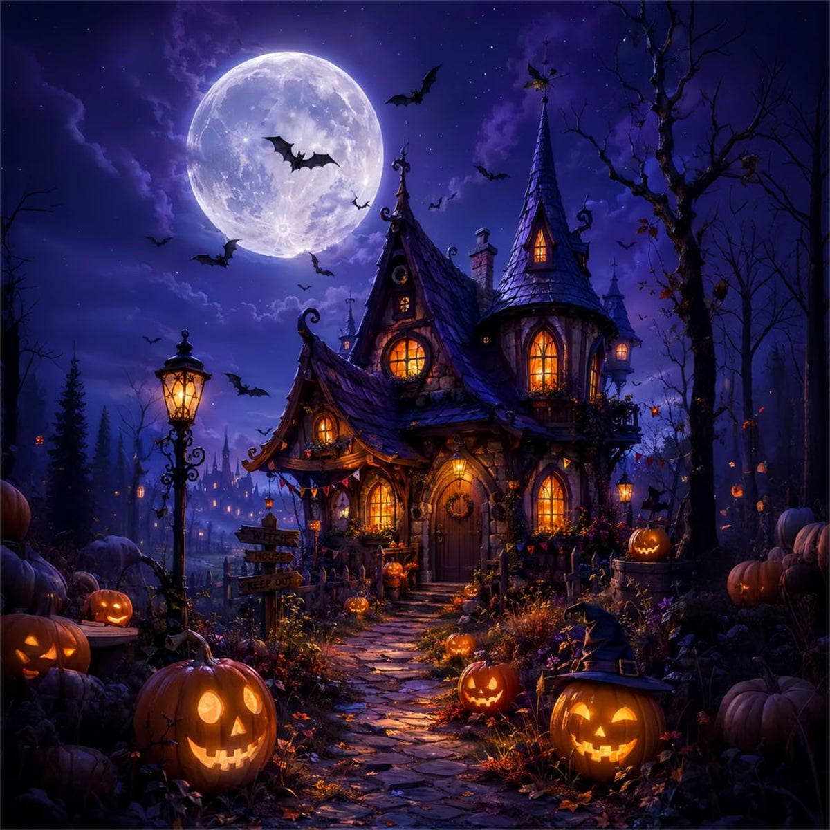 Idées De Décors D'Halloween À Faire Soi-Même Maison De Sorcière Au Clair De Lune Citrouilles Décors LXX67-33