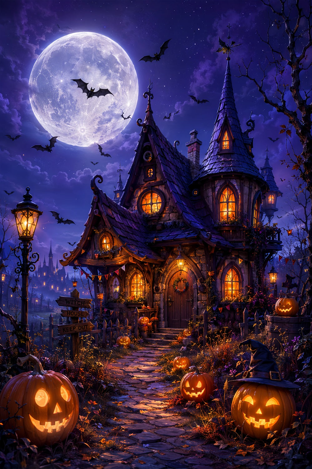 Idées De Décors D'Halloween À Faire Soi-Même Maison De Sorcière Au Clair De Lune Citrouilles Décors LXX67-33