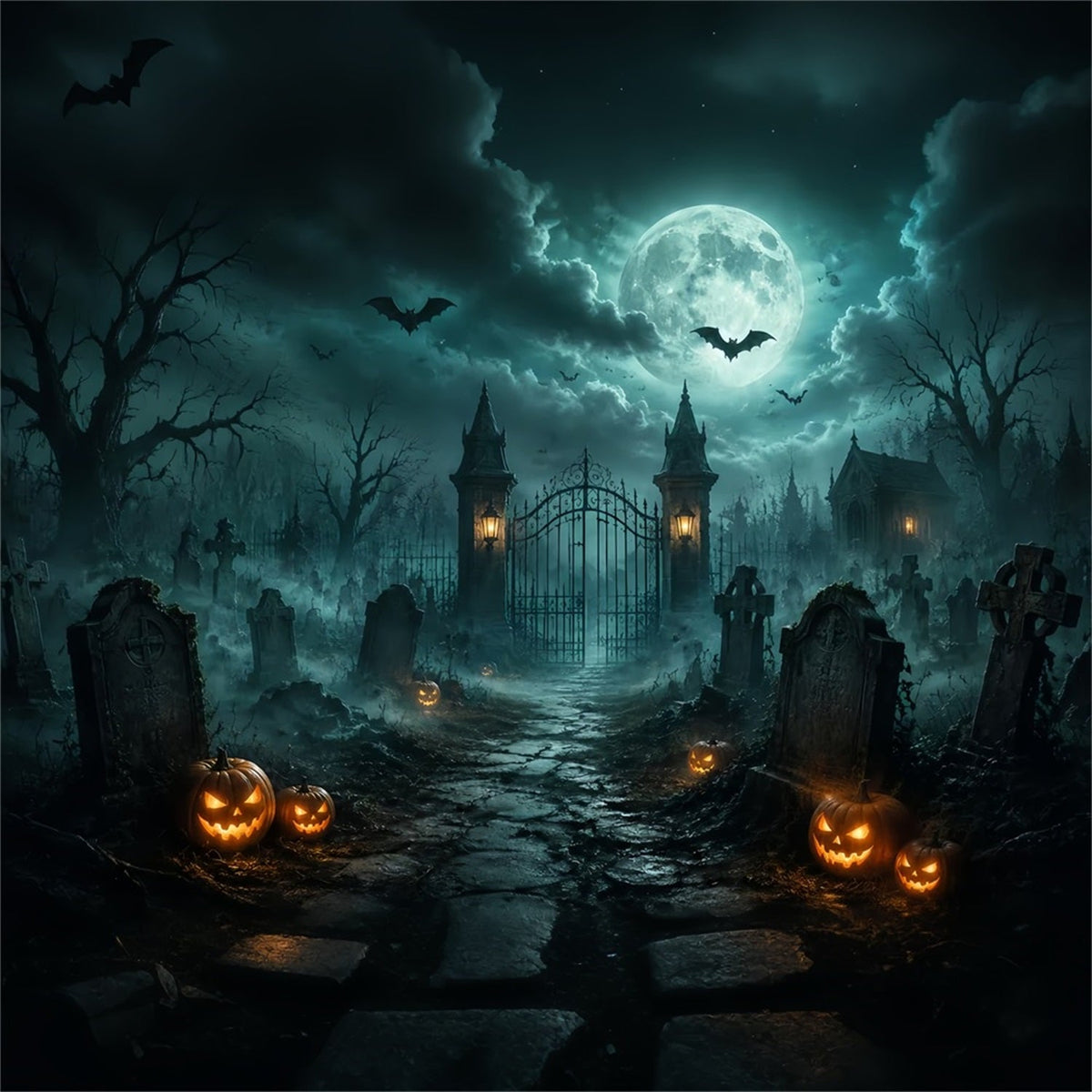 Décor De Forêt D'Halloween Porte De Cimetière Brumeuse Citrouil les Décor D'Halloween Vintage LXX67-34