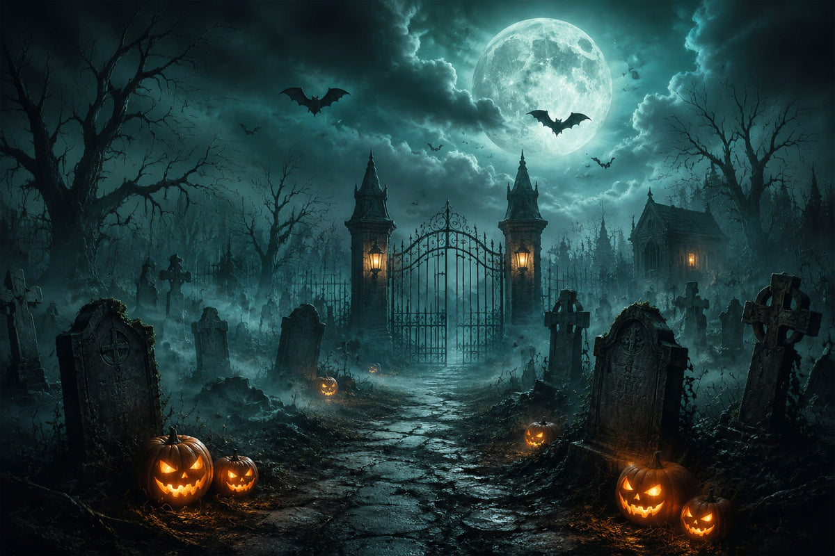 Décor De Forêt D'Halloween Porte De Cimetière Brumeuse Citrouil les Décor D'Halloween Vintage LXX67-34
