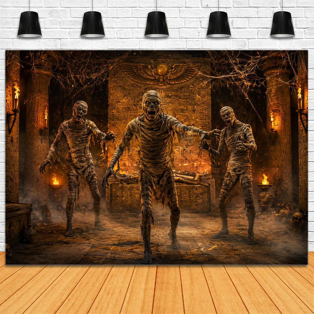 Décor De Fond Sur Le Thème D'HalloweenTombeau EnflamméAttaque De MomieDécor Pour Photos D'Halloween LXX67-4