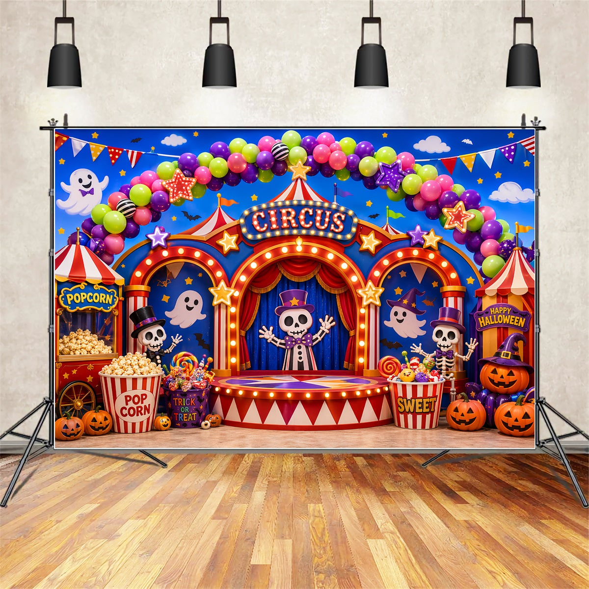 Décor De Carnaval D'Halloween Scène De Cirque Squelette Et Bonbons À Faire Soi-Même LXX67-44