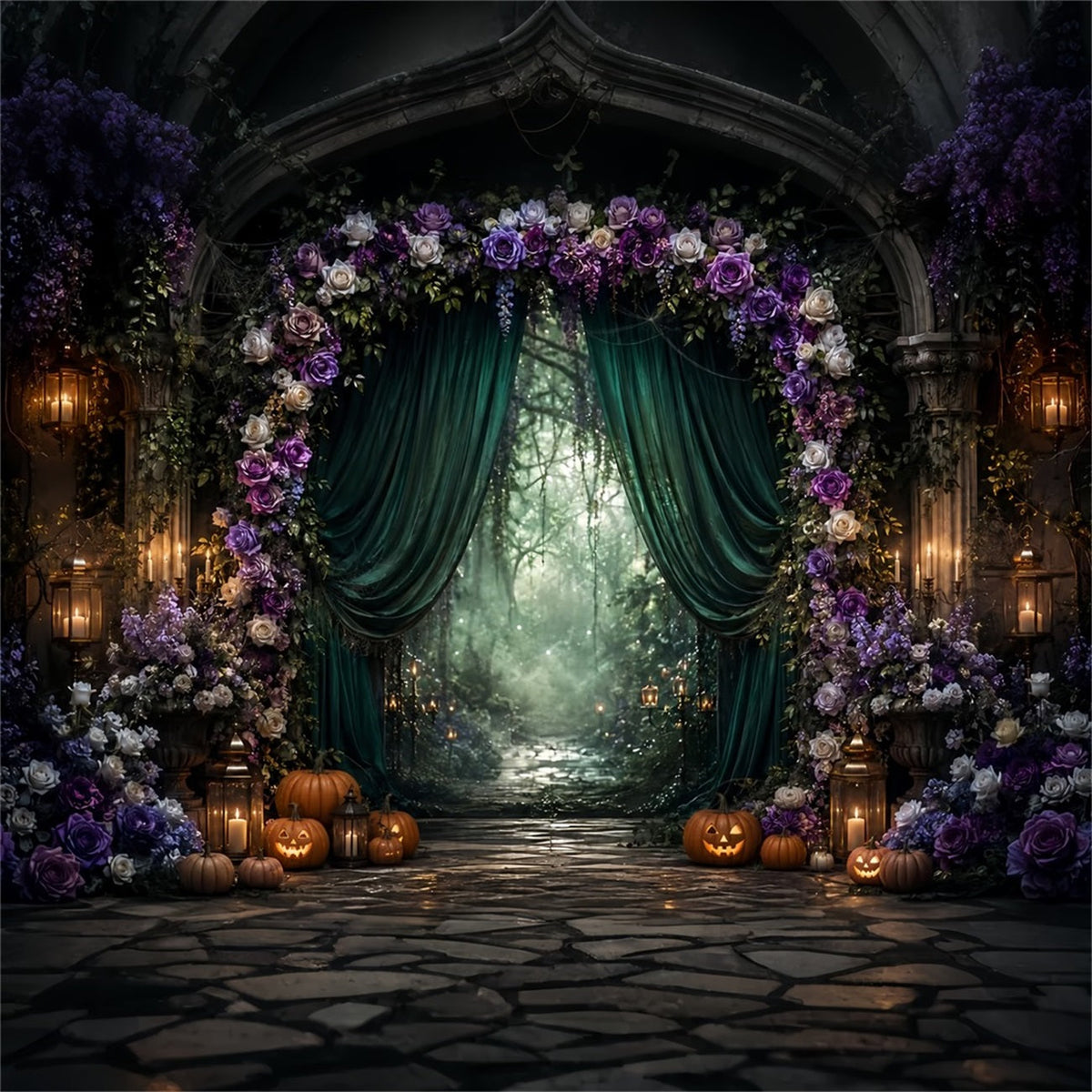 Décor Photographique D'Halloween Arche Florale Gothique En Forêt Décor Effrayant D'Halloween LXX67-46