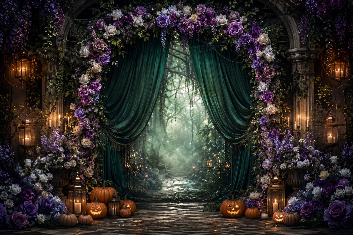 Décor Photographique D'Halloween Arche Florale Gothique En Forêt Décor Effrayant D'Halloween LXX67-46