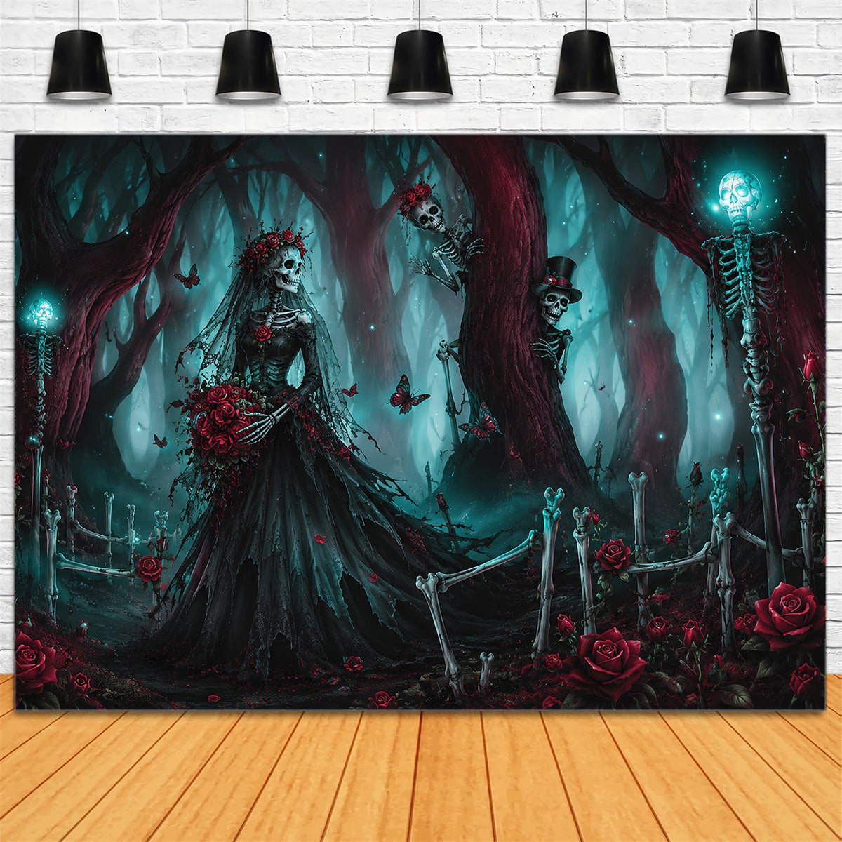 Décor De Mariage D'Halloween Mariée Squelette Forêt De Roses Décor Photo D'Halloween LXX67-59