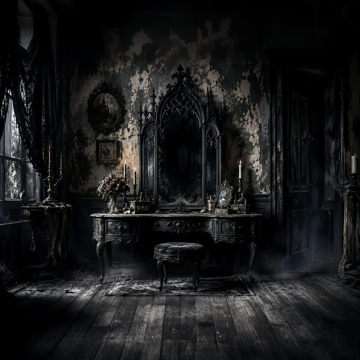 Décor De Salle De Bain Gothique Avec Miroir Et Thème HalloweenIdéal Pour Les Photos LXX67-60