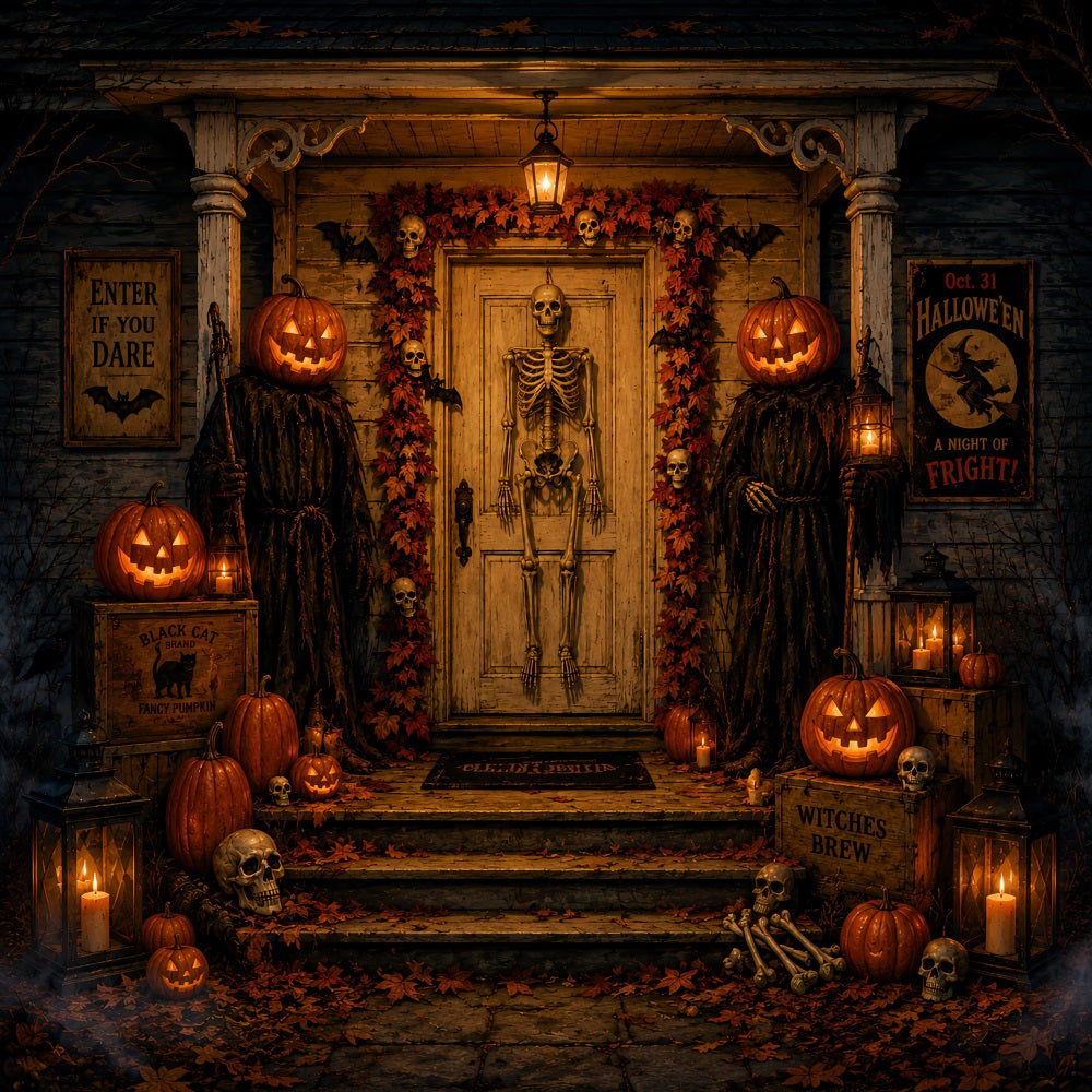 Décors D'Halloween Porte D'Entrée Avec Citrouille SqueletteIdées De Décors D'Halloween LXX67-62