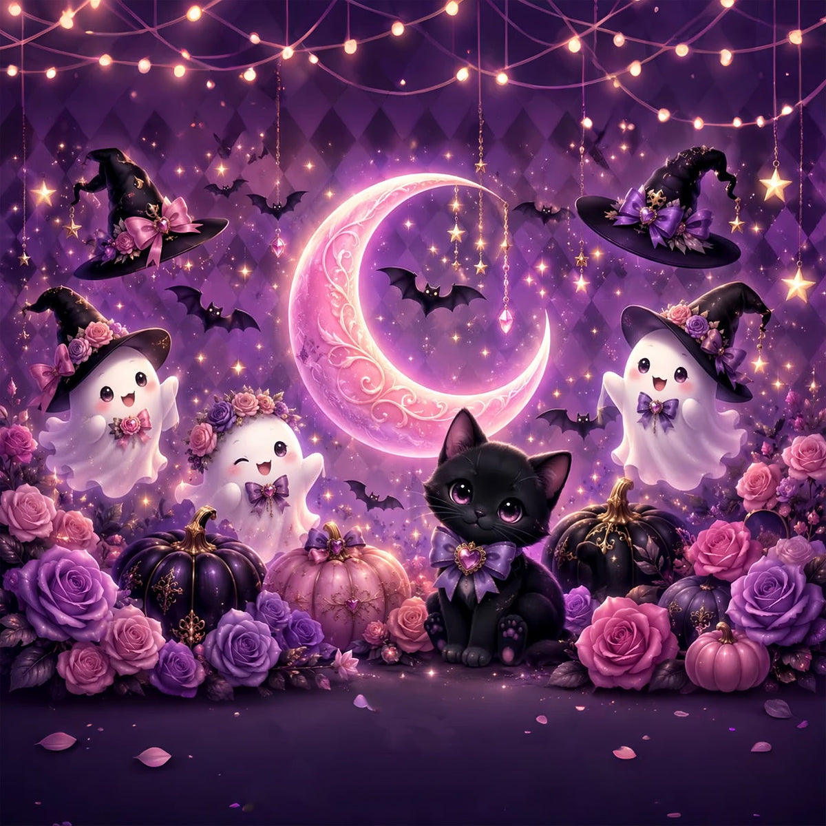 Décors D'Halloween Mignons Chat Fantôme Mignon Et LuneDécors D'Halloween LXX67-63