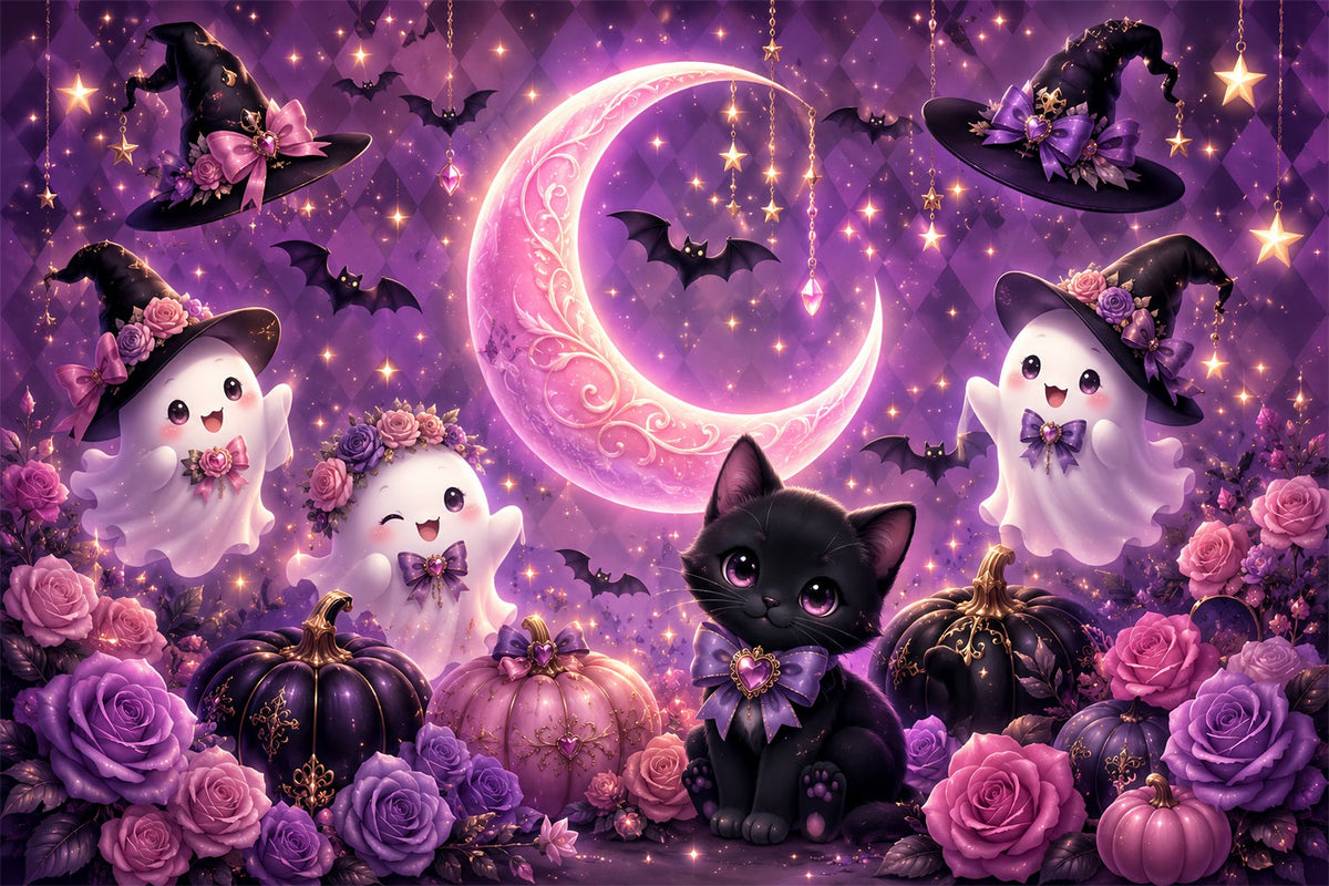 Décors D'Halloween Mignons Chat Fantôme Mignon Et LuneDécors D'Halloween LXX67-63