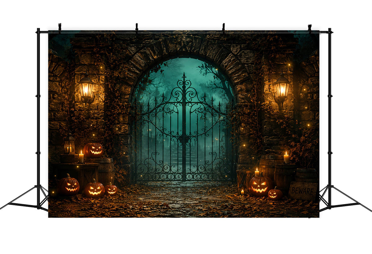 Décor De Fête D'Halloween Lanterne Pierre Citrouille PorteFond Pour Photomaton D'Halloween LXX67-64