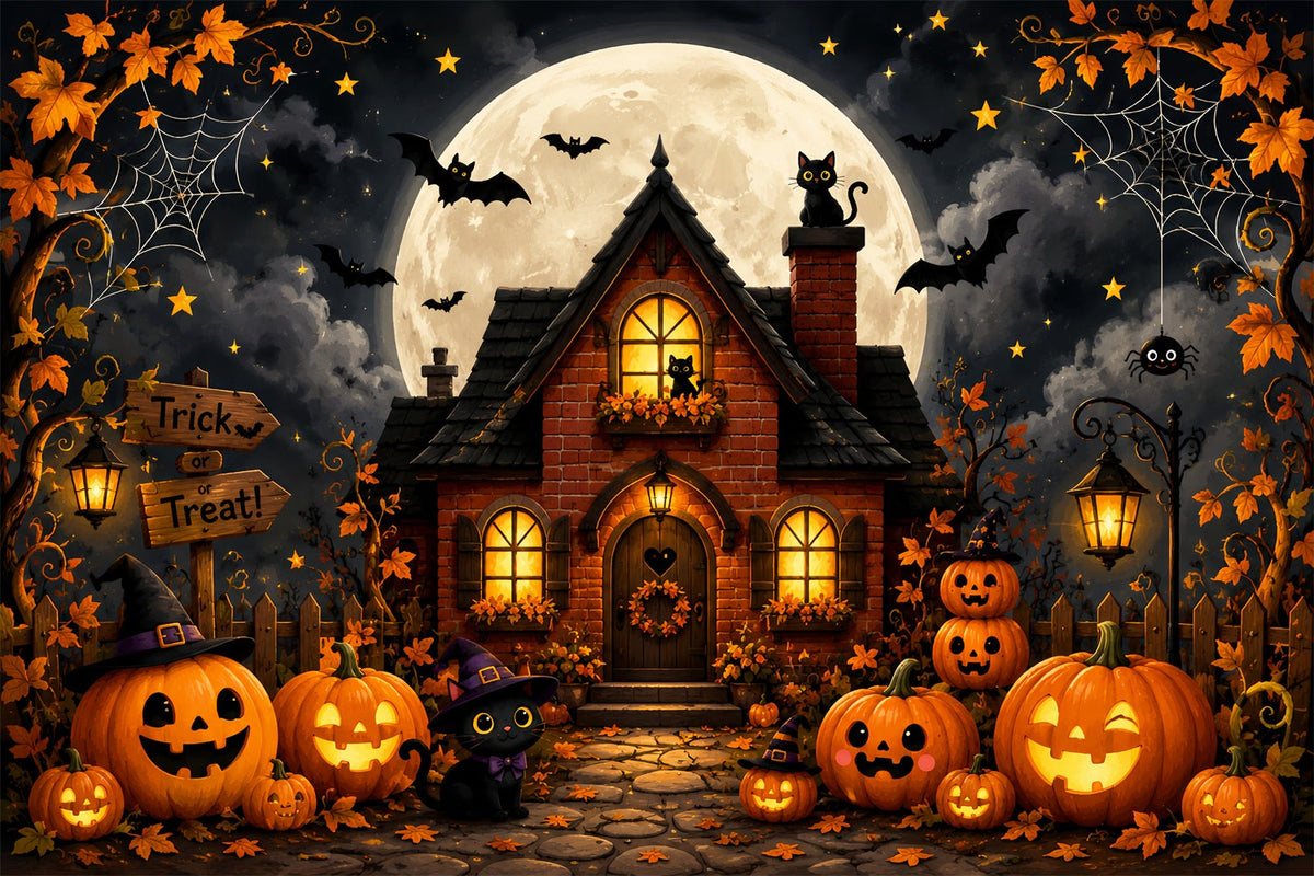 Décor De Noël Extérieur Pour Halloween Chat Citrouille Mignon Et Maisonnette Effrayante LXX67-66