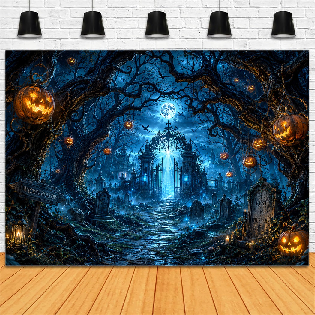 Décor De Cimetière Personnalisé Pour Halloween Citrouilles Au Clair De LunePorte De Cimetière Décor LXX67-71